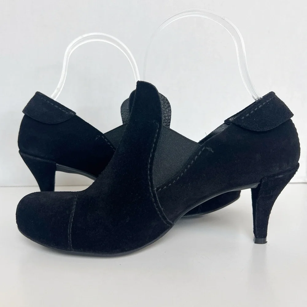 •PEDRO GARCIA• Black Suede Slip On Heel Bootie Pumps‎ Shootie Size 36.5 / US 6.5